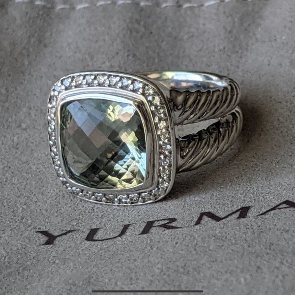 INCLUDES-PAPERWORK David Yurman 11mm Albion Prasiolite & Diamond Ring - Picture 12 of 12